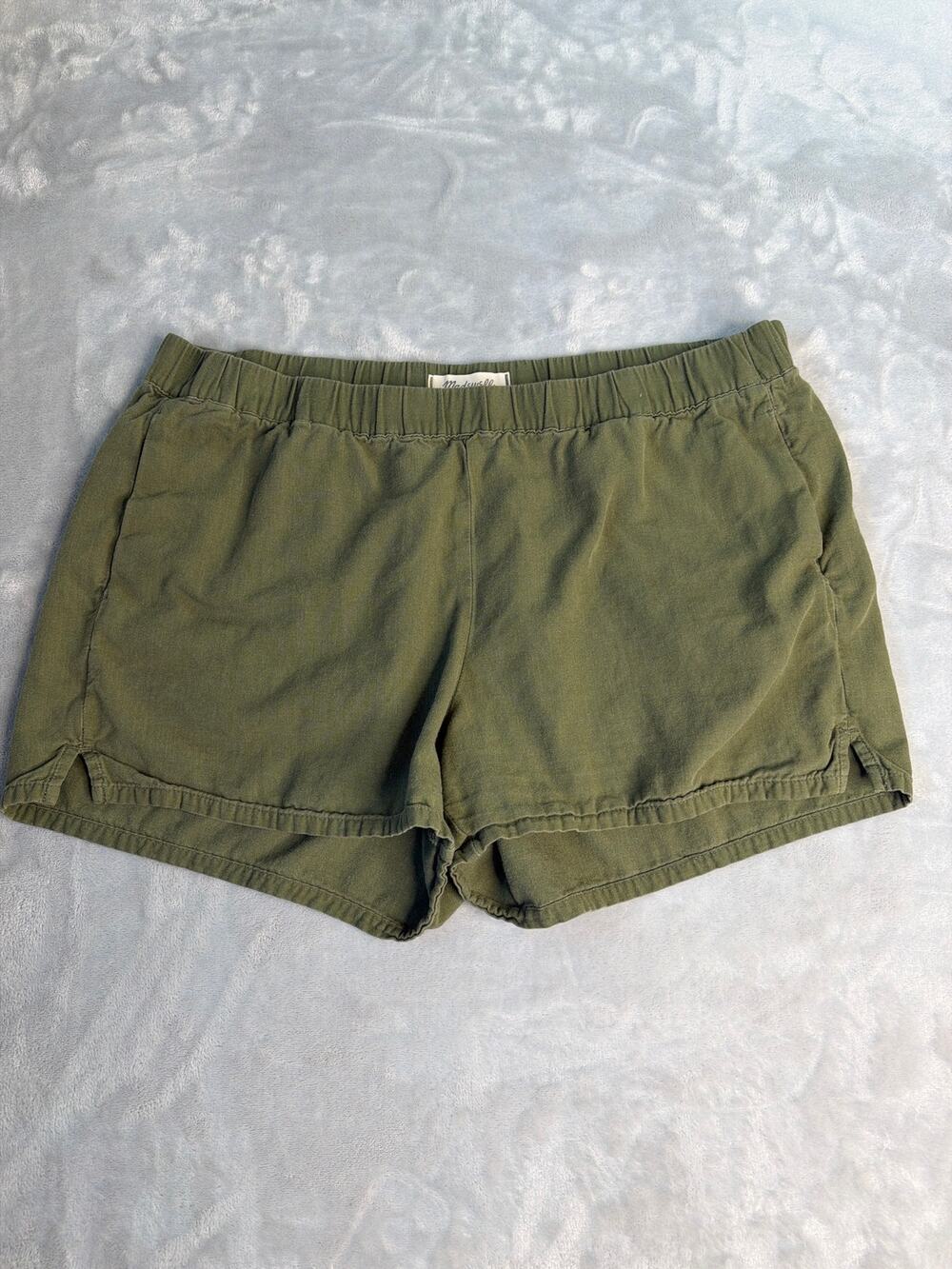 Madewell Desert Olive Green Clean Pull On Shorts Elastic Waist Size Large